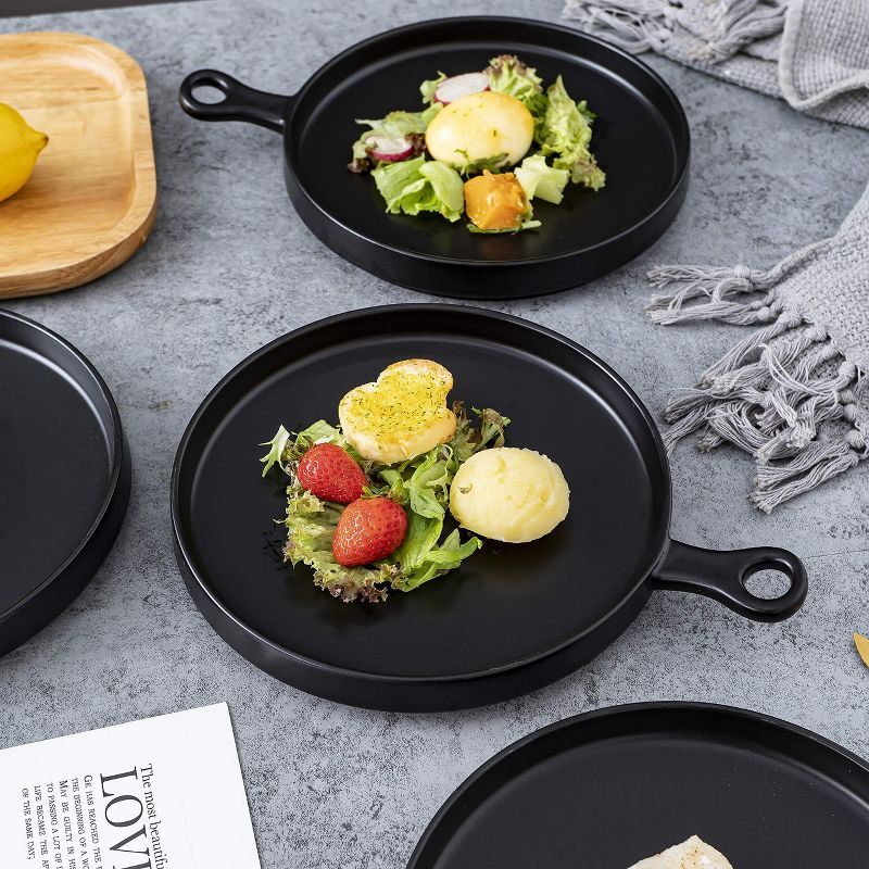 Bruntmor 6" Cute Round Black Simple Modern Ceramic Salad/Dessert Plates, Set of 4, Black, 5 of 9