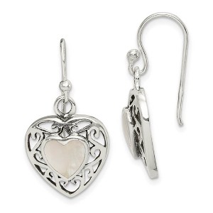 Black Bow Jewelry 14mm Mother of Pearl Heart Dangle Earrings in Antiqued Sterling Silver - 1 of 4