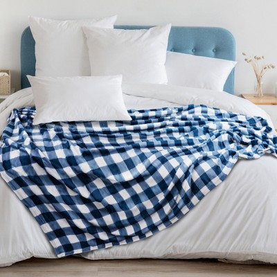 Twin Navy and White Checkered Fleece Throw Blanket