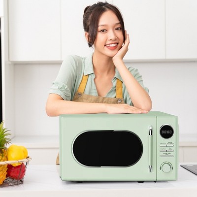 Mint Green Retro Small Countertop Microwave with Touch Controls