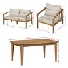 Modern Acacia Wood 4PCS Chat Set , Outdoor Conversation Set with Chairs and Table, Armrest Chat Chairs with Wood Legs and Fabric Cushions-Coolbibila - 4 of 4