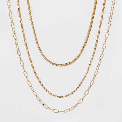 Round Flat Multi-Strand Snake Chain Necklace - A New Day&#8482; Gold