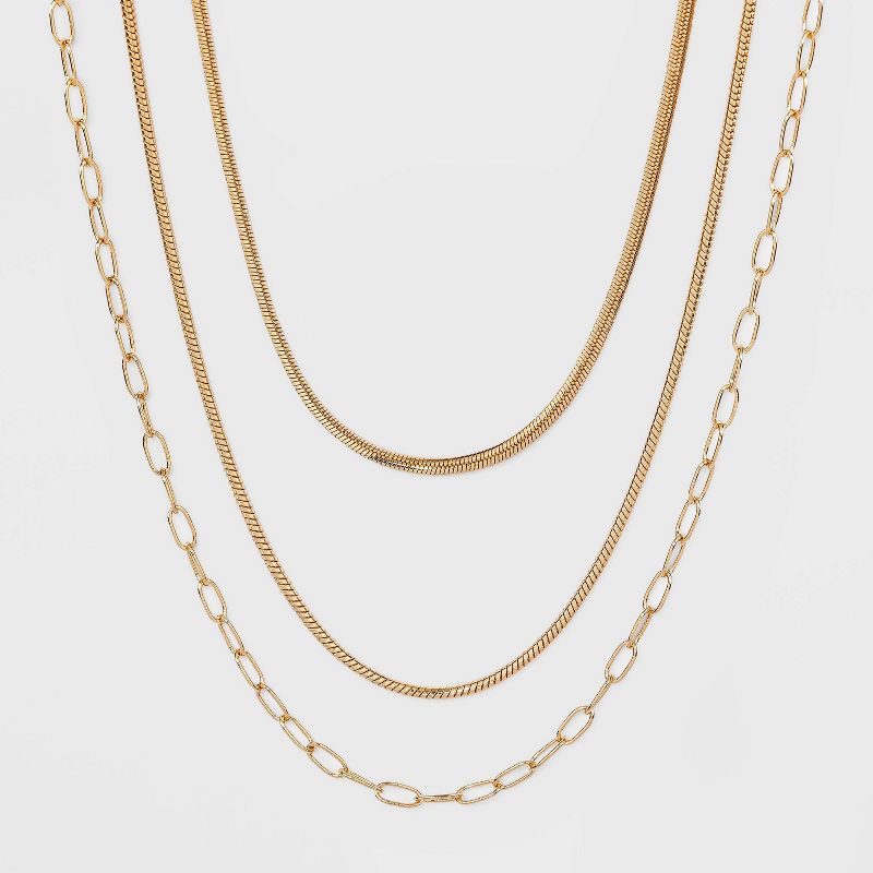 Round Flat Multi-Strand Snake Chain Necklace - A New Day&#8482; Gold, 1 of 8