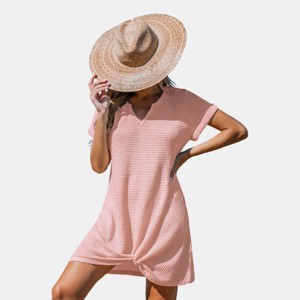 Women's Ivory/Khaki/Green/Blue Notched Neck Short Sleeve Cover-Up Dress - Cupshe - 1 of 4