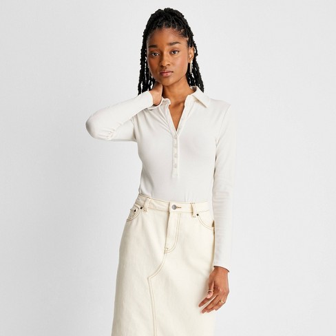 Women's Eyelet Bodysuit - Colsie™ Off-white : Target