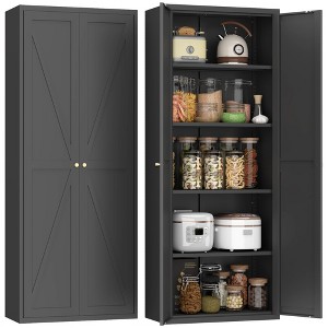 Metal 2-Door Adjustable Storage Cabinet, Tall Steel Pantry for Kitchen, Living Room, Dining Room & Office - 1 of 4