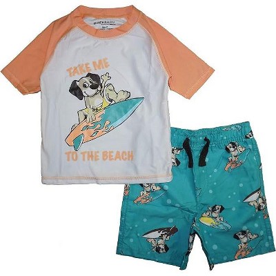 Quicksand Infant Boy's Rash Guard And Trunks Swimsuit Set, White Surf ...