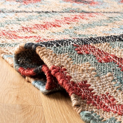 Handwoven Red and Natural Wool Tribal Round Rug, 3' x 5'