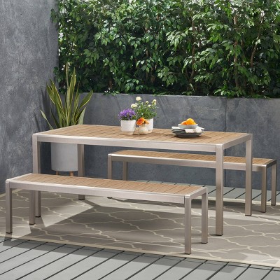 Cape Coral 3pc Aluminum Picnic Dining Set - Silver - Christopher Knight Home: Weather-Resistant, 6-Seater