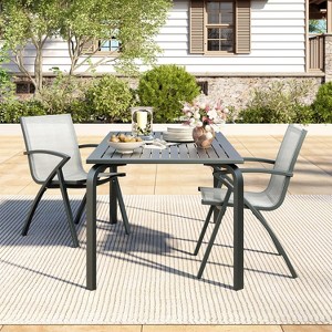 70.9″ 8-Seater Aluminum Patio Dining Table with Slatted Top & Umbrella Hole – All-Weather Black Rectangular Outdoor Table for Garden - 1 of 4