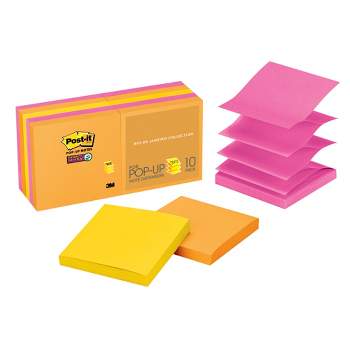 Post-it Sticky Pop-Up Notes, 3 x 3 Inches, Energy Boost Colors, 10 Pads with 90 Sheets