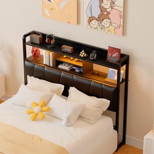 Aheaplus Upholstered Headboard with Storage Shelf, Charging Station and LED Light - 1 of 4