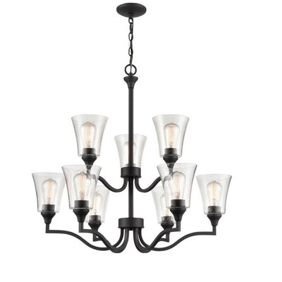 Caily Matte Black 9-Light Chandelier with Glass Shades