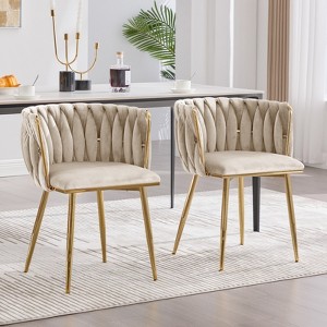MOONMISS Velvet Woven Dining Chairs Set of 2 with Gold Metal Legs for Living Room, Dining Room, Kitchen - 1 of 4