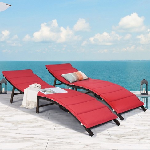 Sammenbrud rille kunstner Costway 2pcs Patio Rattan Folding Lounge Chair Stackable Double Sided  Cushion Outdoor Red : Target