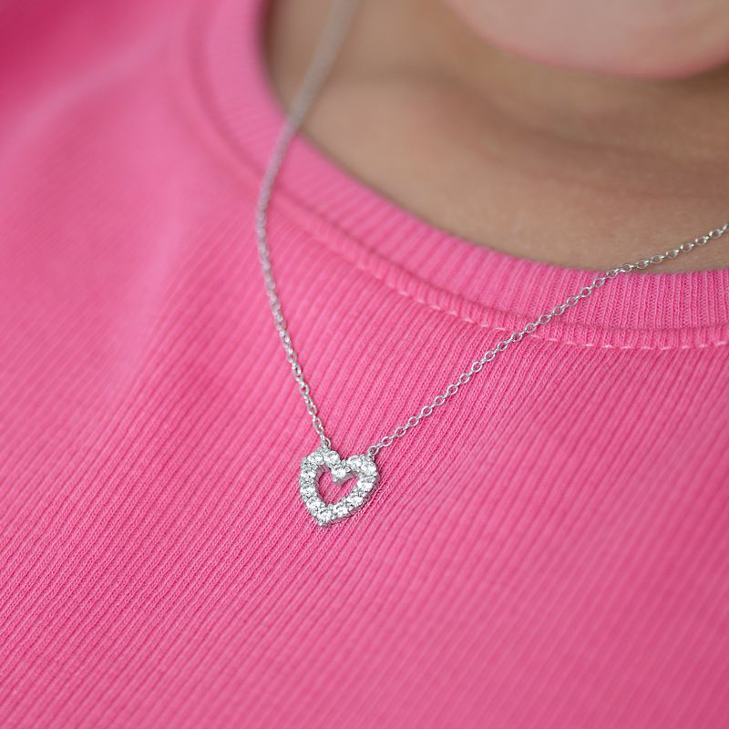 Girls' Open CZ Heart Sterling Silver Necklace - In Season Jewelry, 4 of 7
