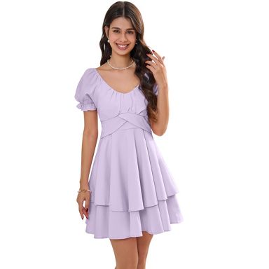 chinese dress ladies Plunging Neck Sleeveless Ruffle Hem A Line Dress  Elonnashop