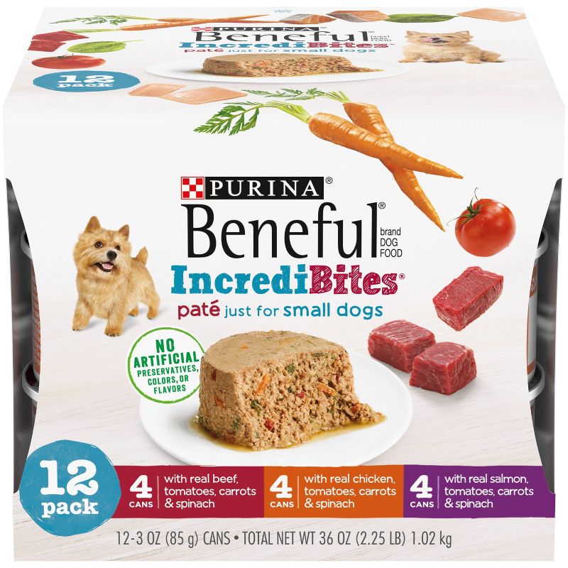 Purina Beneful IndrediBites Pate Beef, Chicken &#38; Salmon Small Dog Wet Dog Food - 3oz/12ct Variety Pack, 1 of 8