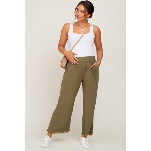 Pinkblush Olive Linen Frayed Hem Crop Maternity Pants - 1 of 4