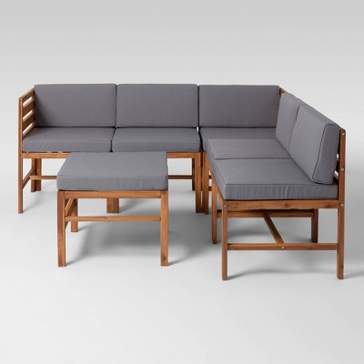 6pc Outdoor Modular Acacia Sectional - Brown/Gray - Saracina Home