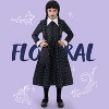 Joyfy Girls Halloween Costume Wednesday Addams Girl's Costume, Black Floral Print Dress with Wig Stocks Halloween Dress Up Costume - 3 of 4