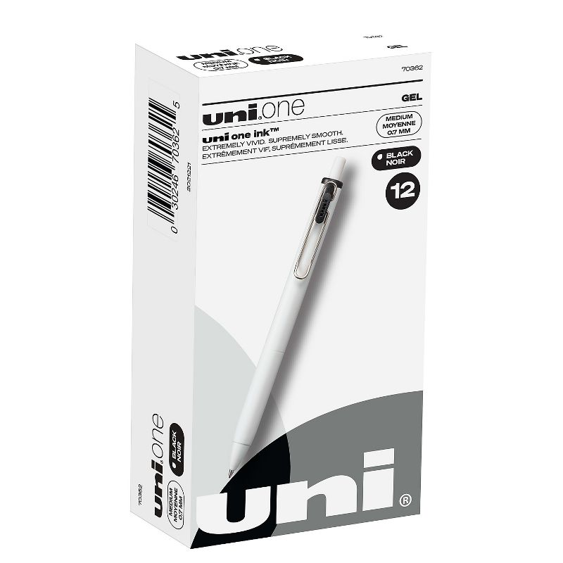 uni-ball uni one Retractable Gel Pens Medium Point 0.7mm Black Ink Dozen (70362), 1 of 9