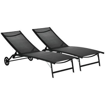 Outsunny Patio Chaise Lounge Chair Set of 2, 2 Piece Outdoor Recliner with Wheels, 5 Level Adjustable Backrest for Garden, Deck & Poolside
