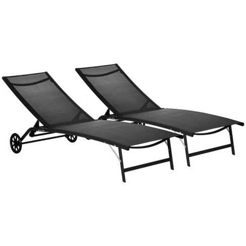 Outsunny Patio Chaise Lounge Chair Set Of 2, 2 Piece Outdoor Recliner ...