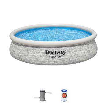 Bestway Inflatable Stacked Stone Design Outdoor Above Ground Backyard Swimming Pool Set