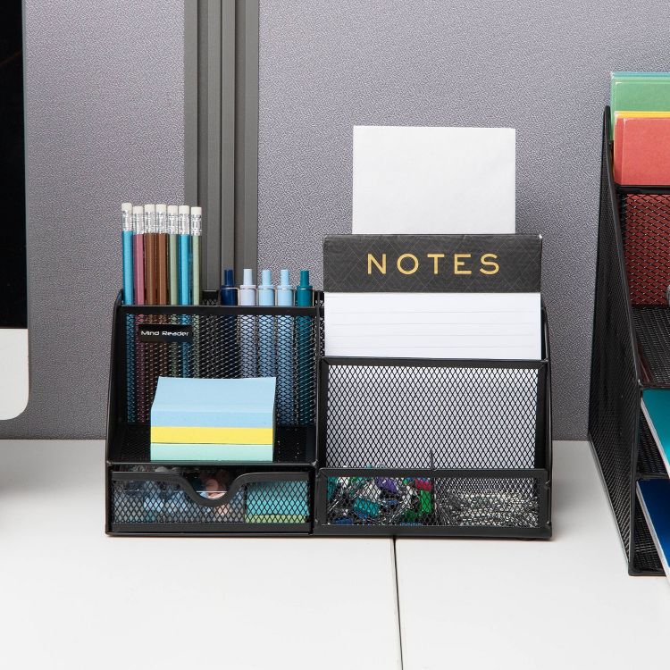 Mind Reader Desktop Organizer, File Storage, Accessory Storage, Workspace, Office, Metal Mesh, 11&#34;L x 5.5&#34;W x 5&#34;H, Black, 4 of 6