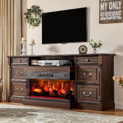 Roman Columns 3-Sided Glass Fireplace TV Stand for TVs up to 85in