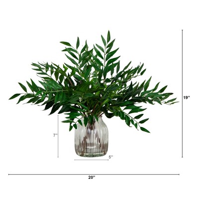 19-inch Green Fern Arrangement in Clear Glass Vase
