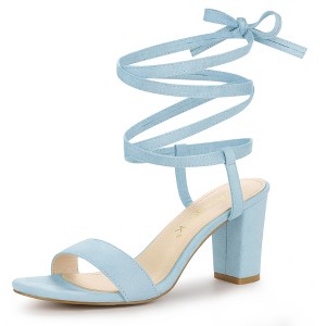Allegra K Women's Tie-Dye Platform Sandals – Chunky Heel, Lace-Up, Blue & Pink, Size 8.5