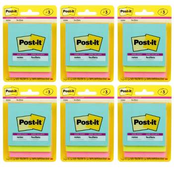 Post-it® Super Sticky Note Pads, 4x4, Lined, Asstd Colors, Six 90 Sheet  Pads/Pk