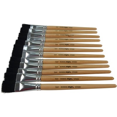 School Smart Black Bristle Paint Brushes, Short Handle, 3/4 Inch, Set of 12