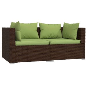 vidaXL Brown Patio Furniture - Green Cushion - 2 Seats - 1 of 4