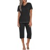 Ekouaer Women's Sleepwear Capri Pajama Sets Short Sleeve Two-Piece Pjs V Neck Tops & Capri Pants with Pockets - 2 of 4