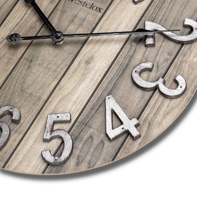 Westclox 15.5" Brown Farmhouse Wood Grain Wall Clock with Raised Numbers