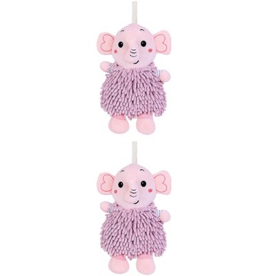 REGALWOVEN 2 Packs Soft Absorbent Chenille Cute Cartoon Elephant Hand Towel with Hanging Loop 7" x 11"