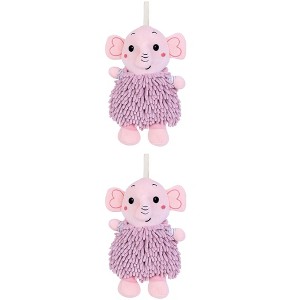 REGALWOVEN 2 Packs Soft Absorbent Chenille Cute Cartoon Elephant Hand Towel with Hanging Loop 7" x 11" - 1 of 4