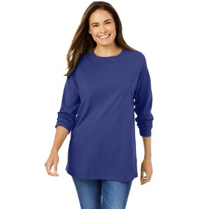 Woman Within Plus Size Perfect Long-Sleeve Crewneck Tee - 1 of 4