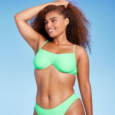 Neon Green Color Polyester Fabrics Underwire Push Bikini Bra