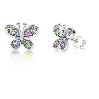 Chanteur Hypoallergenic Kids Jewelry Accessories Butterfly Mulit-color CZ White Gold Palladium Plating Stud Earrings Surgical Titanium Posts