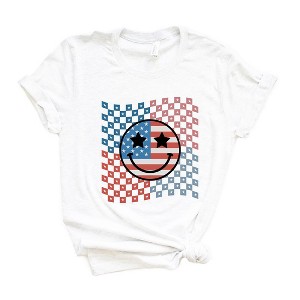 Simply Sage Market Women's Checkered Patriotic Smiley Face Short Sleeve Graphic Tee - 1 of 4