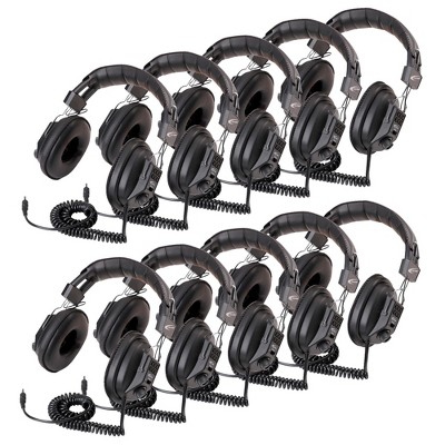 Califone 3068AV-10L Switchable Stereo/Mono Over-Ear Headphones, 3.5mm with 1/4 inch Adapter Plug, Black, pk of 10