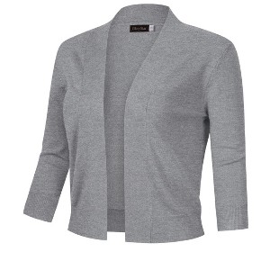 Women's 3/4 Sleeve Open Front Cropped Cardigan Sweater Lightweight Knit Short Bolero Shrugs - 1 of 4