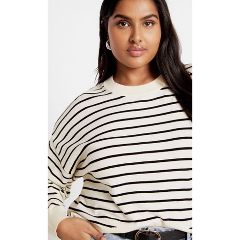 Women s Plus Size Stripe Lilia Jumper Cream City Chic Target