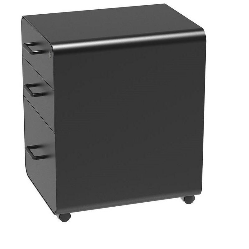 Monoprice Round Corner 3-Drawer File Cabinet - Black With Lockable Drawer - Workstream Collection, 3 of 7