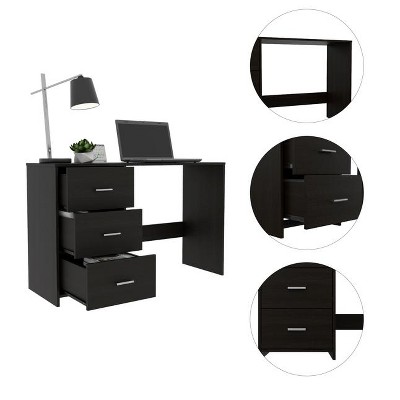 Vynxaria Black Writing Desk Computer Desks with 3 Drawers Classic Furniture for Productive Spaces