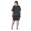 24seven Comfort Apparel Plus Size Solid Color Loose Fit V Neck T Shirt Style Knee Length Dress - 3 of 4